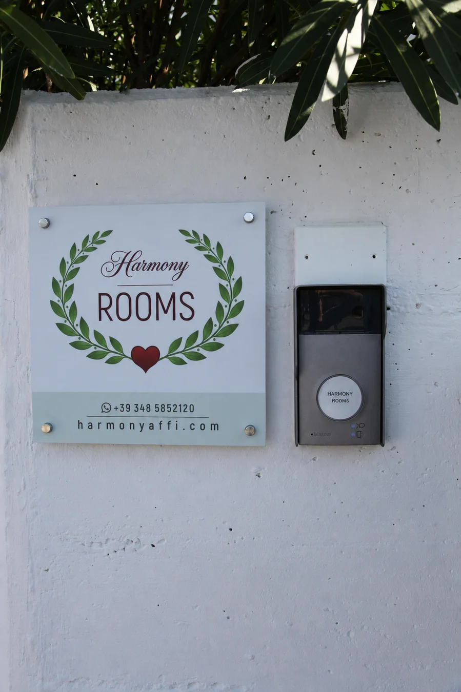 Harmony Affi entrance sign and intercom for private after-hours self check-in