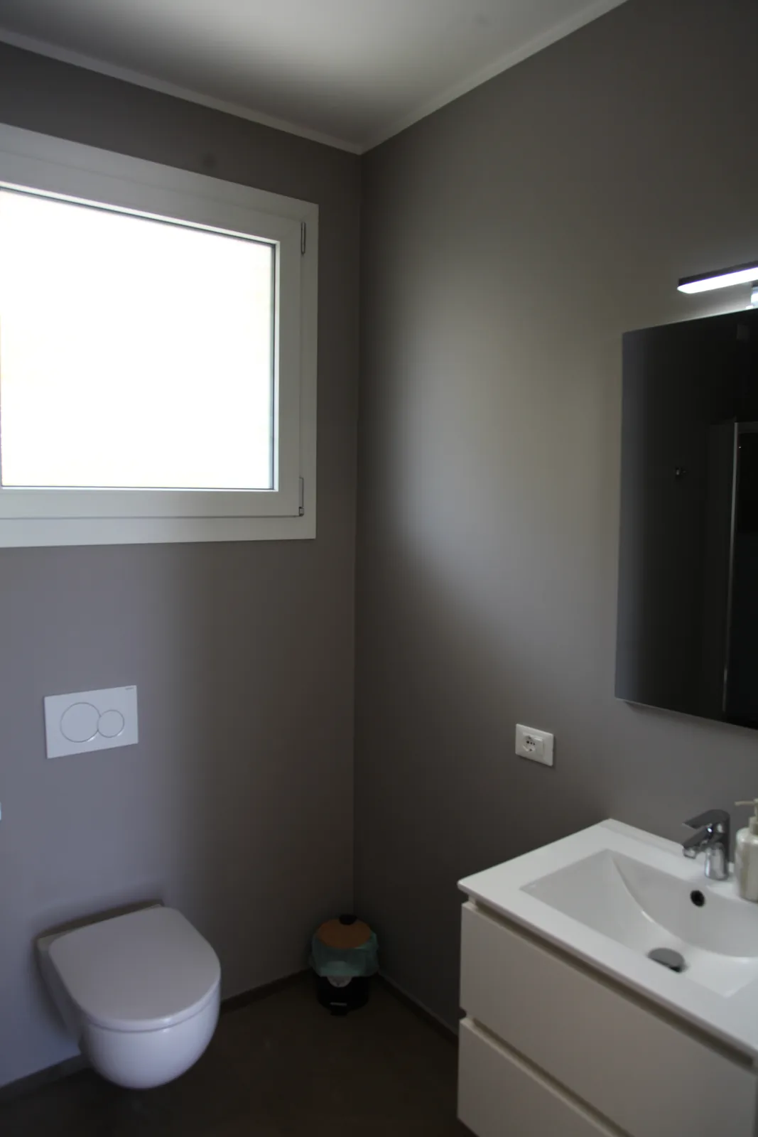 Private bathroom with toilet, vanity and mirror in the Rosa double room
